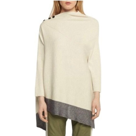 Rag & Bone Reanna Draped  Asymmetrical Ribbed Wool Poncho Sweater Size XS Ivory - Picture 1 of 9